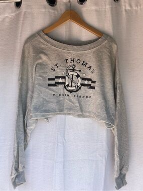 Aeropostale Light Gray Cropped Sweatshirt with Black St. Thomas Graphic